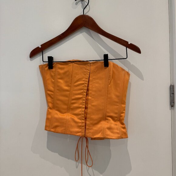 Danielle Guizio Satin Lace-Up Corset Top – Orange (Size S) - Picture 10 of 13